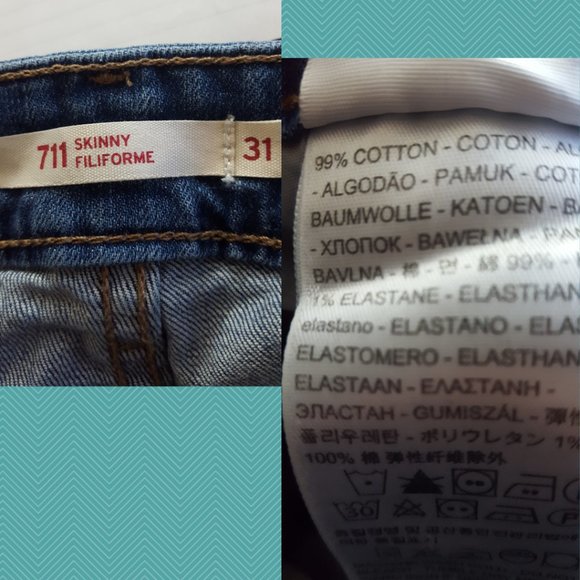 Levi's 711 Medium Wash Mid Rise Skinny Jeans w/ Raw Hem - Picture 5 of 5